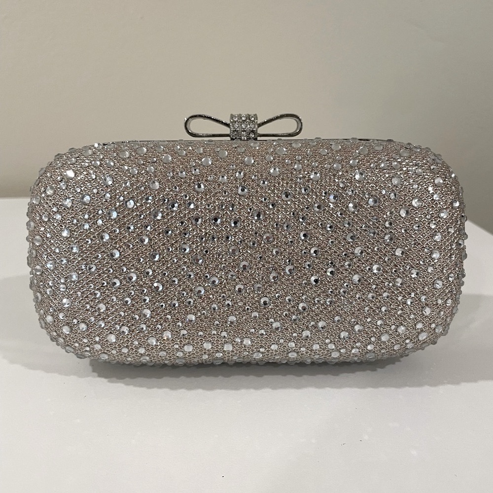 INC women evening silver bag embellished clutch